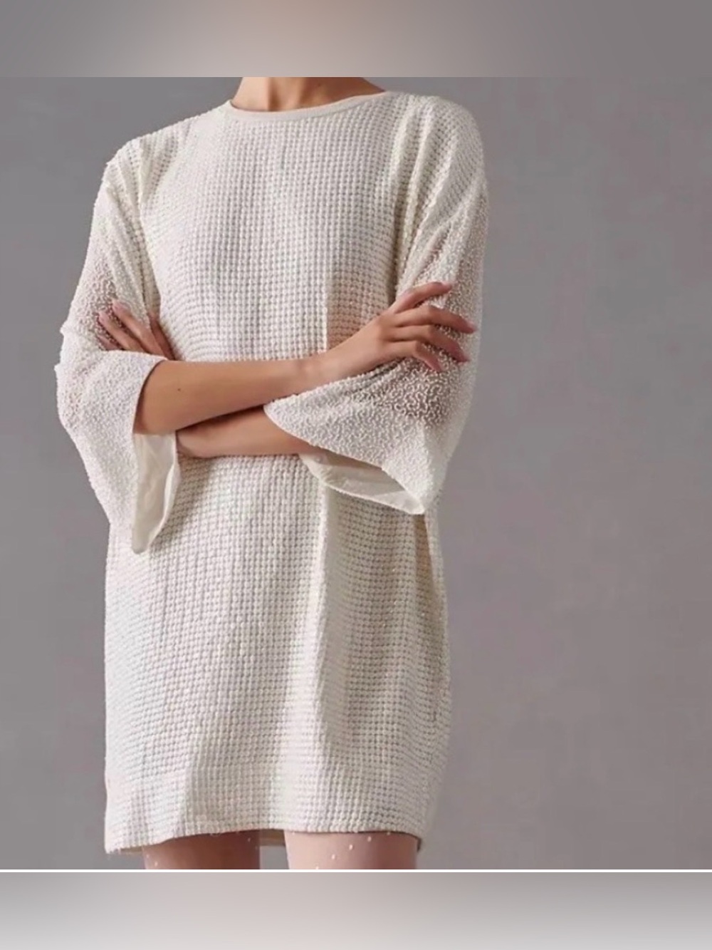 Let me be Anthropologie Textured and sequin Ivory Shift Dress